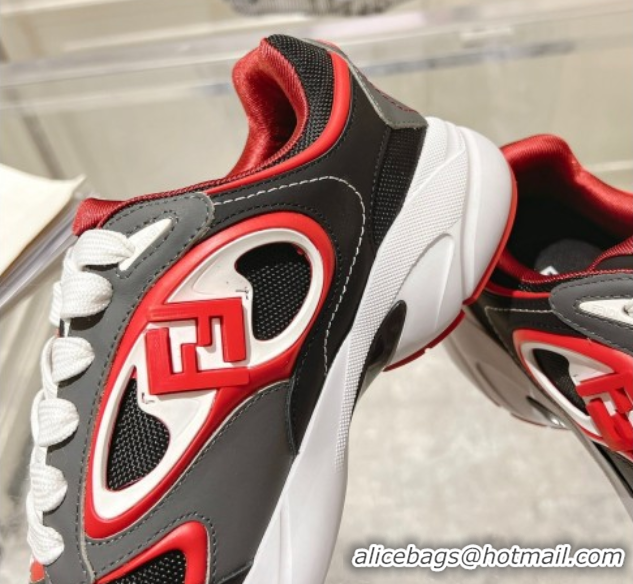 Stylish Fendi Forward Sneakers in Leather and Mesh Grey/Black/Red 0426013