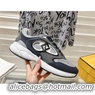 Top Design Fendi Forward Sneakers in Leather and Mesh Grey/Blue 0426014