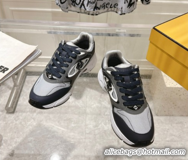 Top Design Fendi Forward Sneakers in Leather and Mesh Grey/Blue 0426014