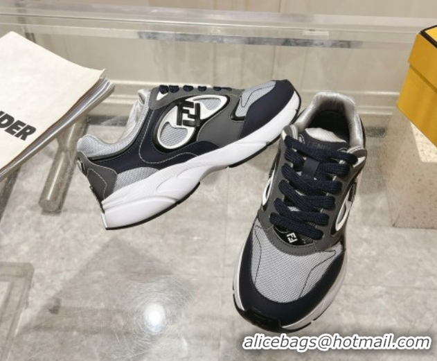 Top Design Fendi Forward Sneakers in Leather and Mesh Grey/Blue 0426014