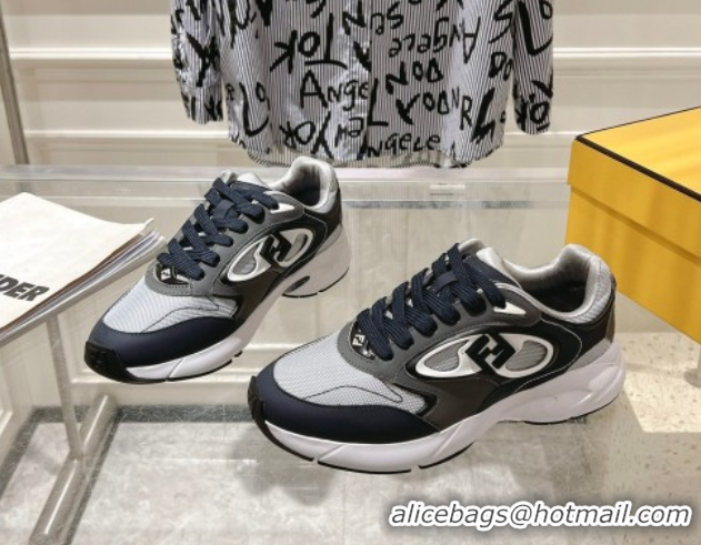 Top Design Fendi Forward Sneakers in Leather and Mesh Grey/Blue 0426014