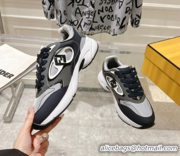 Top Design Fendi Forward Sneakers in Leather and Mesh Grey/Blue 0426014