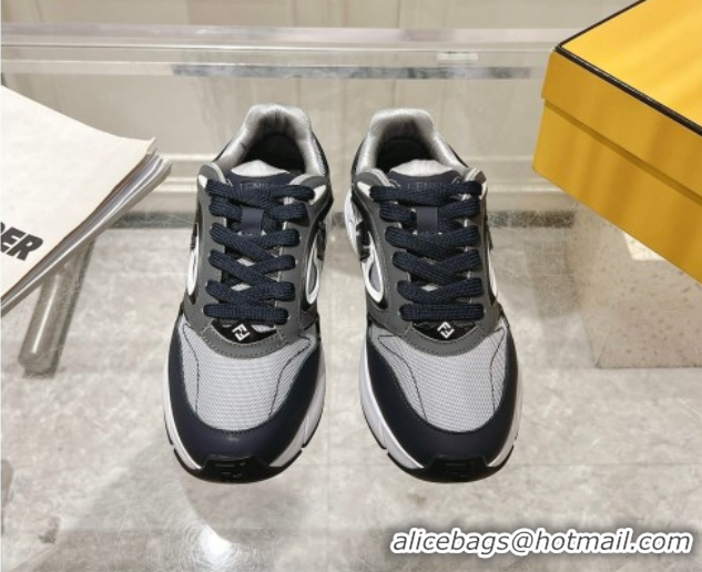 Top Design Fendi Forward Sneakers in Leather and Mesh Grey/Blue 0426014