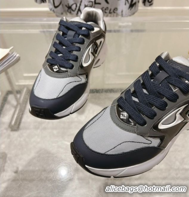 Top Design Fendi Forward Sneakers in Leather and Mesh Grey/Blue 0426014