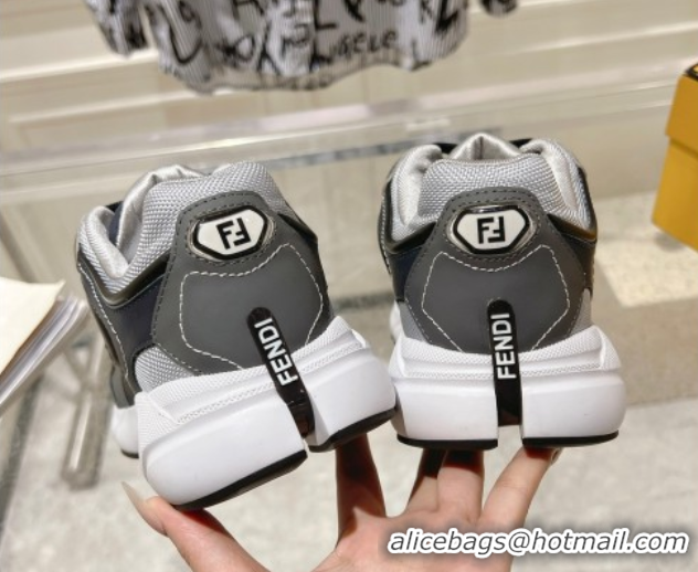 Top Design Fendi Forward Sneakers in Leather and Mesh Grey/Blue 0426014