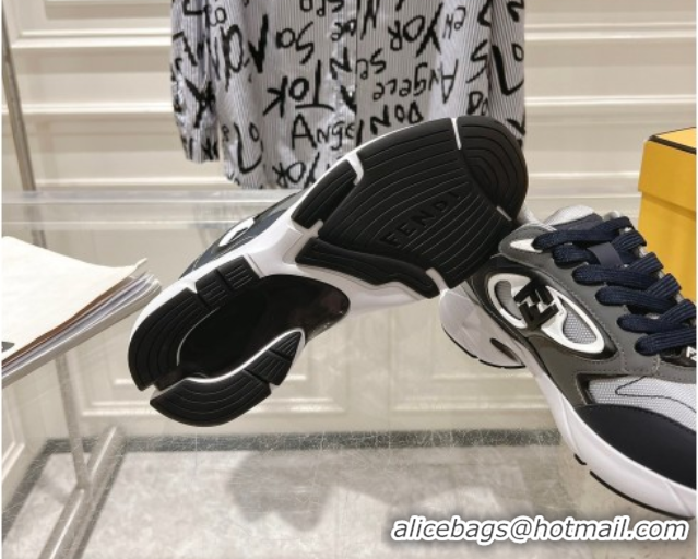 Top Design Fendi Forward Sneakers in Leather and Mesh Grey/Blue 0426014