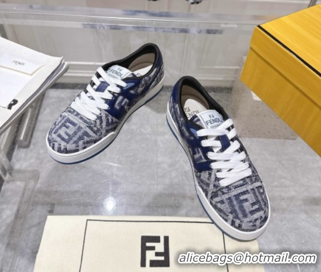 Luxurious Fendi Match Sneakers in FF Denim Blue/Grey 0426015