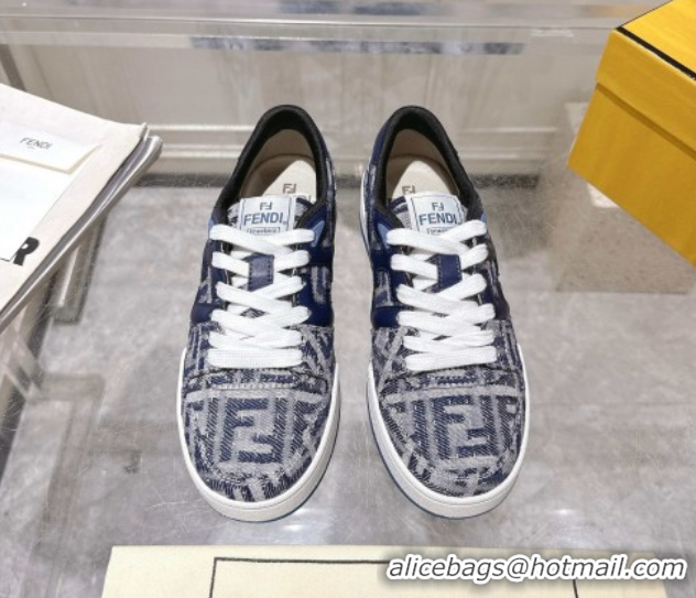 Luxurious Fendi Match Sneakers in FF Denim Blue/Grey 0426015