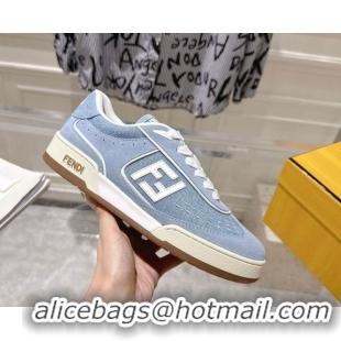 Luxury Cheap Fendi Match Sneakers in Suede and Canvas Blue 0426021