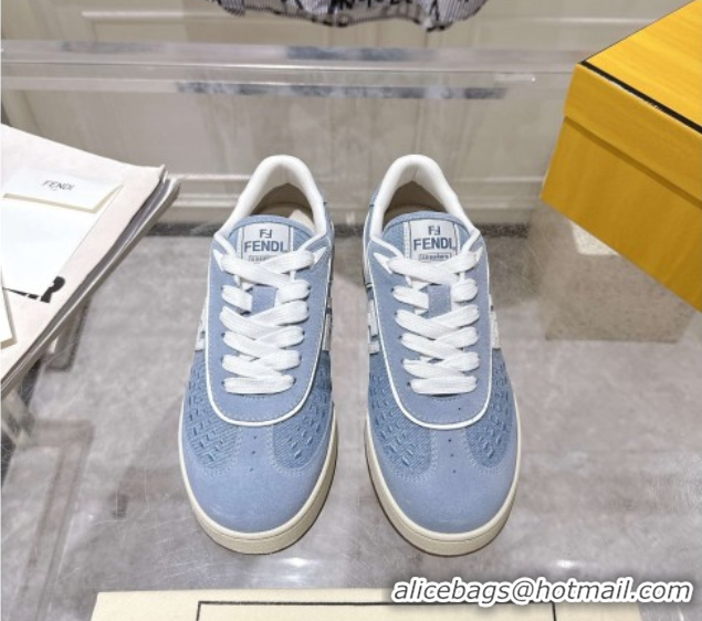 Luxury Cheap Fendi Match Sneakers in Suede and Canvas Blue 0426021