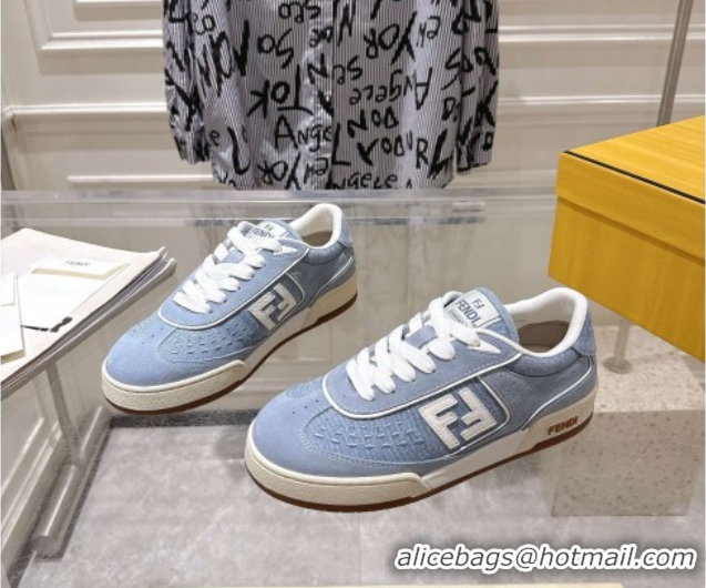 Luxury Cheap Fendi Match Sneakers in Suede and Canvas Blue 0426021