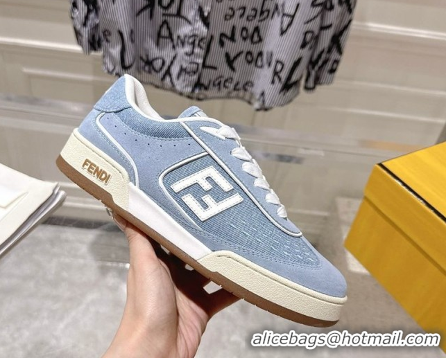 Luxury Cheap Fendi Match Sneakers in Suede and Canvas Blue 0426021