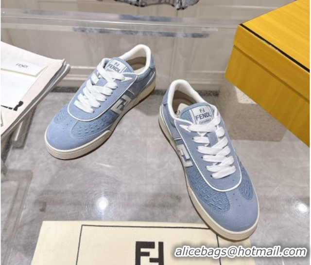 Luxury Cheap Fendi Match Sneakers in Suede and Canvas Blue 0426021