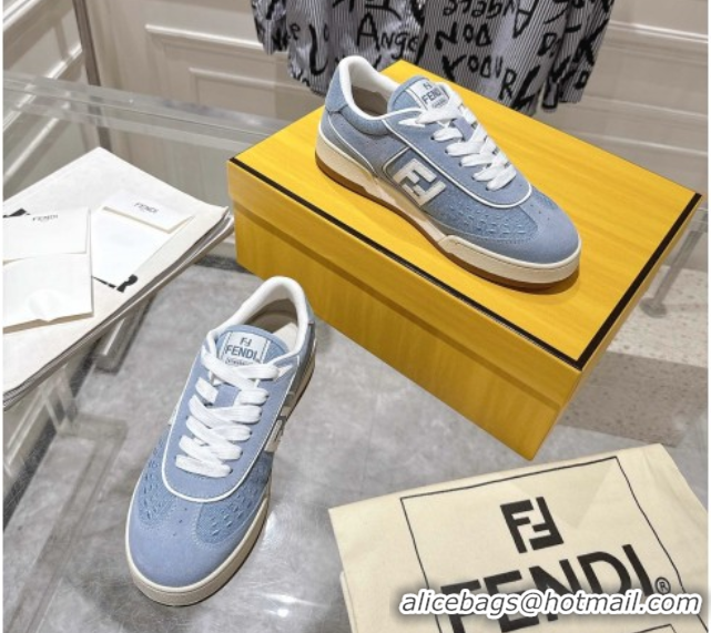 Luxury Cheap Fendi Match Sneakers in Suede and Canvas Blue 0426021