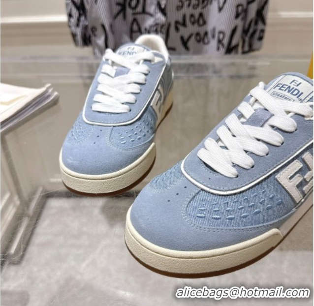 Luxury Cheap Fendi Match Sneakers in Suede and Canvas Blue 0426021