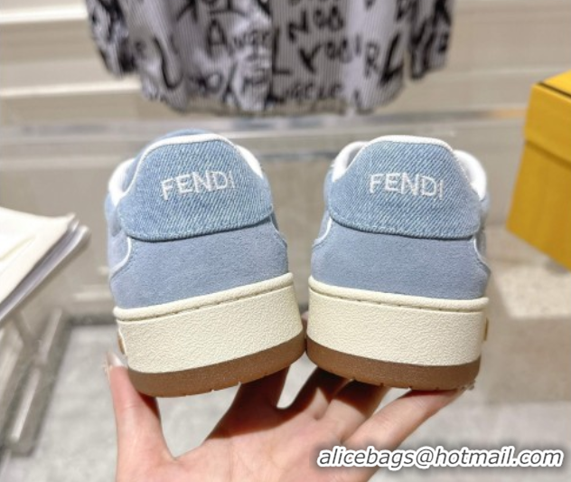 Luxury Cheap Fendi Match Sneakers in Suede and Canvas Blue 0426021