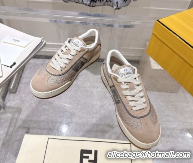Grade Quality Fendi Match Sneakers in Suede and Canvas Beige 0426019