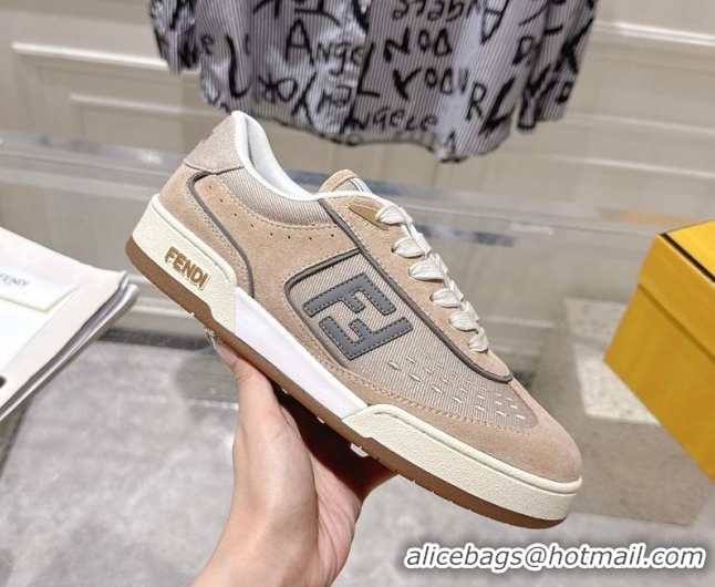 Grade Quality Fendi Match Sneakers in Suede and Canvas Beige 0426019