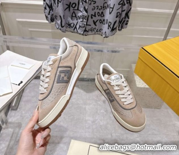 Grade Quality Fendi Match Sneakers in Suede and Canvas Beige 0426019