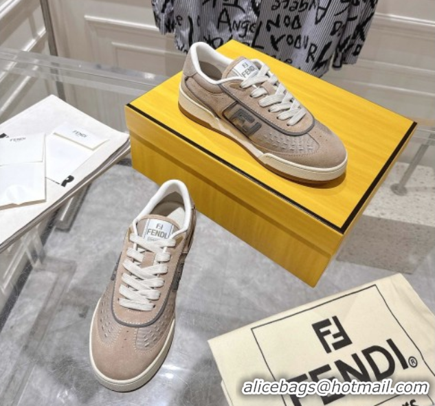 Grade Quality Fendi Match Sneakers in Suede and Canvas Beige 0426019