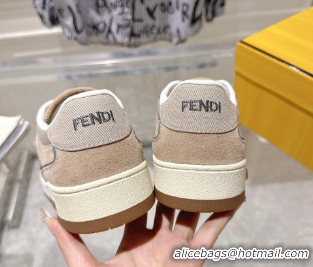 Grade Quality Fendi Match Sneakers in Suede and Canvas Beige 0426019