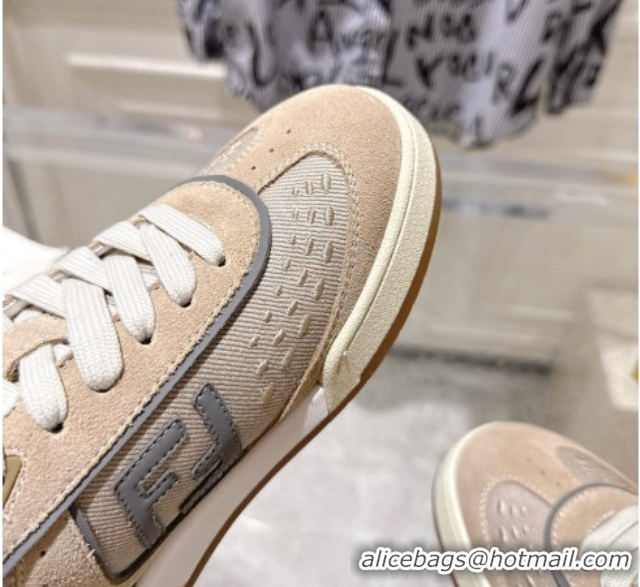 Grade Quality Fendi Match Sneakers in Suede and Canvas Beige 0426019