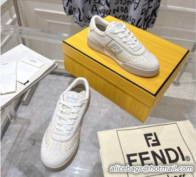 Best Grade Fendi Match Sneakers in Suede and Canvas White 0426022