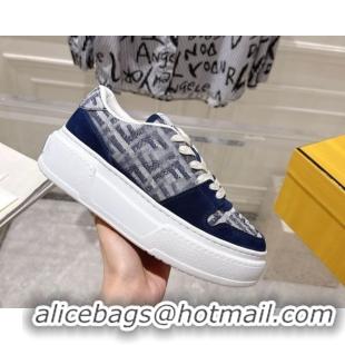 Cheap Price Fendi Match Platform Sneakers 5cm in FF Jacquard and Suede Blue 0426026