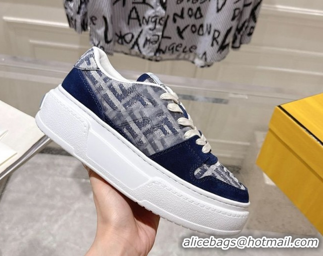 Cheap Price Fendi Match Platform Sneakers 5cm in FF Jacquard and Suede Blue 0426026