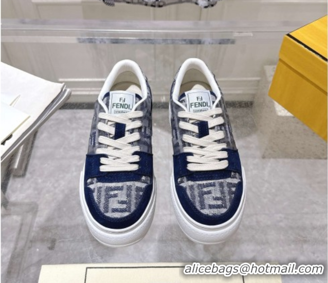 Cheap Price Fendi Match Platform Sneakers 5cm in FF Jacquard and Suede Blue 0426026