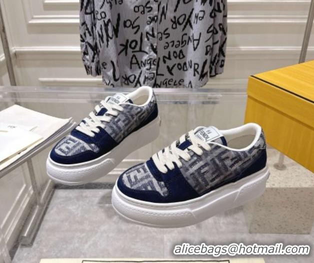 Cheap Price Fendi Match Platform Sneakers 5cm in FF Jacquard and Suede Blue 0426026