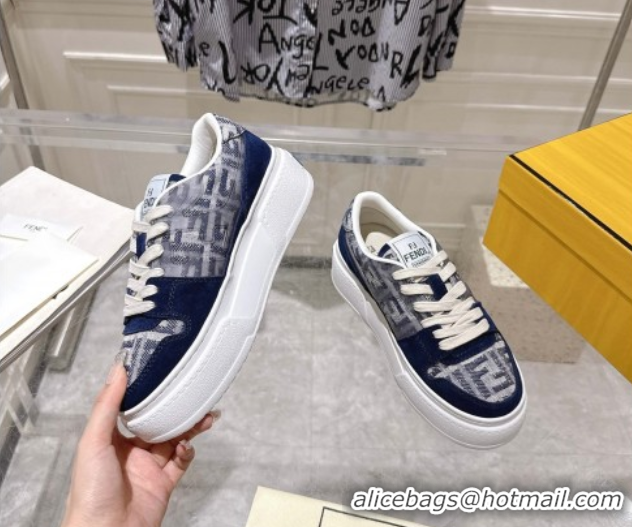 Cheap Price Fendi Match Platform Sneakers 5cm in FF Jacquard and Suede Blue 0426026