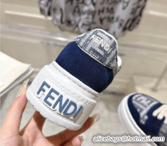 Cheap Price Fendi Match Platform Sneakers 5cm in FF Jacquard and Suede Blue 0426026