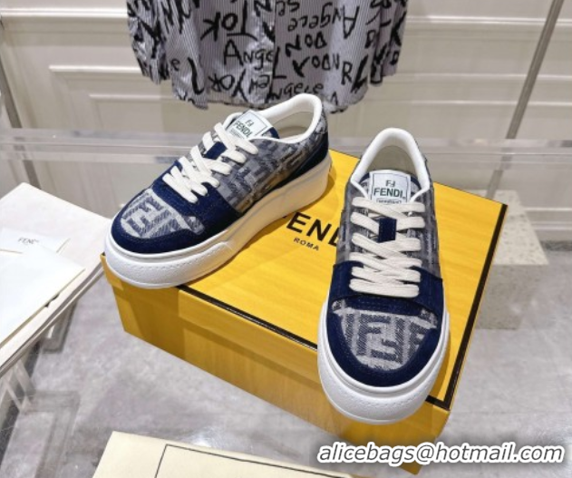 Cheap Price Fendi Match Platform Sneakers 5cm in FF Jacquard and Suede Blue 0426026