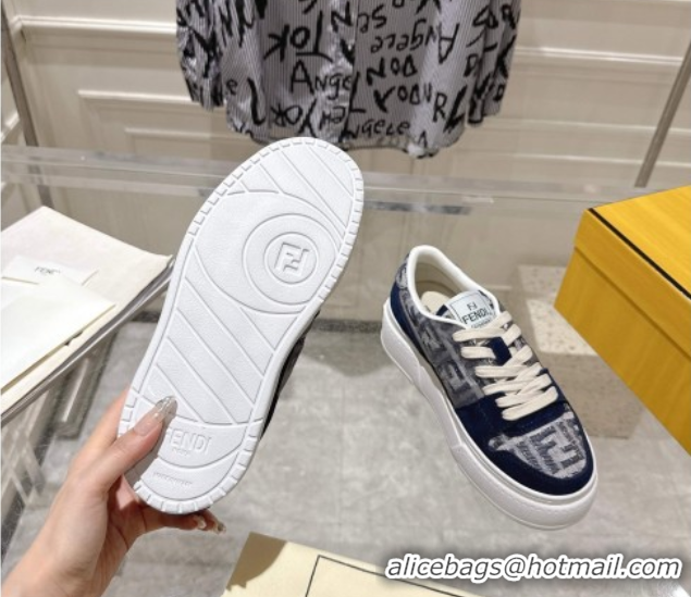 Cheap Price Fendi Match Platform Sneakers 5cm in FF Jacquard and Suede Blue 0426026