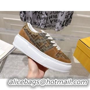 Perfect Fendi Match Platform Sneakers 5cm in FF Jacquard and Suede Tan Brown 0426027