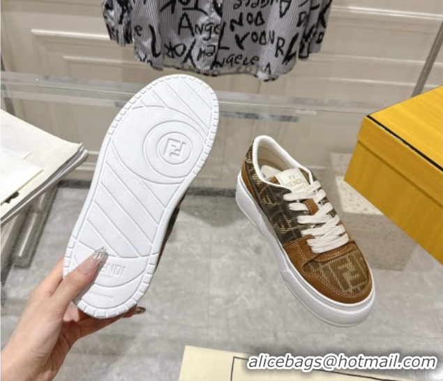 Perfect Fendi Match Platform Sneakers 5cm in FF Jacquard and Suede Tan Brown 0426027