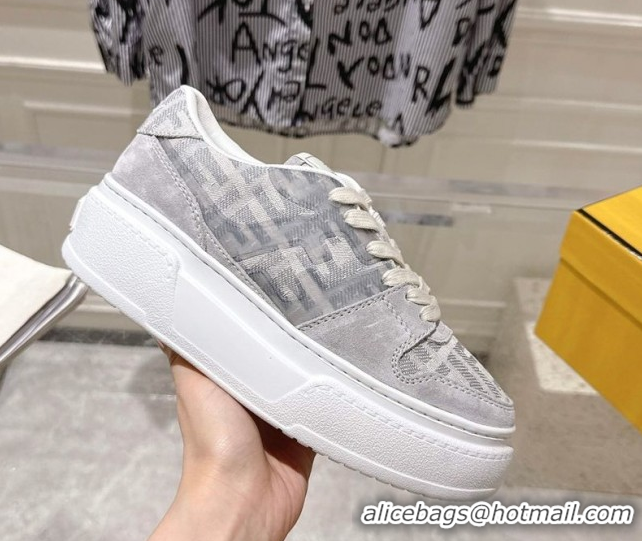 Stylish Fendi Match Platform Sneakers 5cm in FF Jacquard and Suede Light Grey 0426028