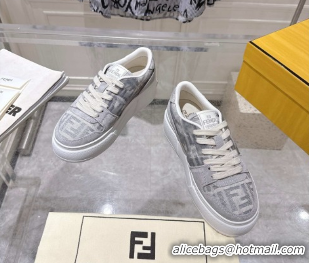 Stylish Fendi Match Platform Sneakers 5cm in FF Jacquard and Suede Light Grey 0426028