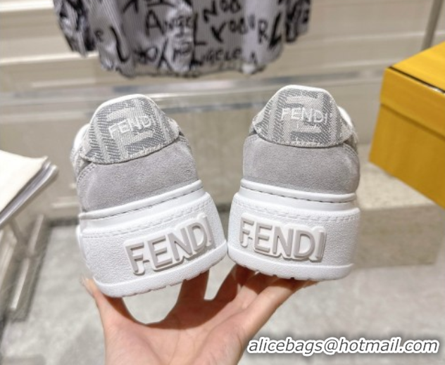 Stylish Fendi Match Platform Sneakers 5cm in FF Jacquard and Suede Light Grey 0426028