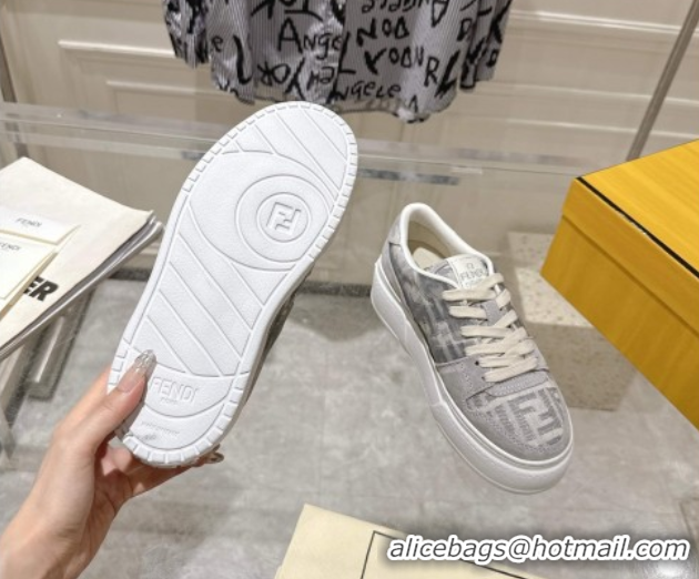 Stylish Fendi Match Platform Sneakers 5cm in FF Jacquard and Suede Light Grey 0426028