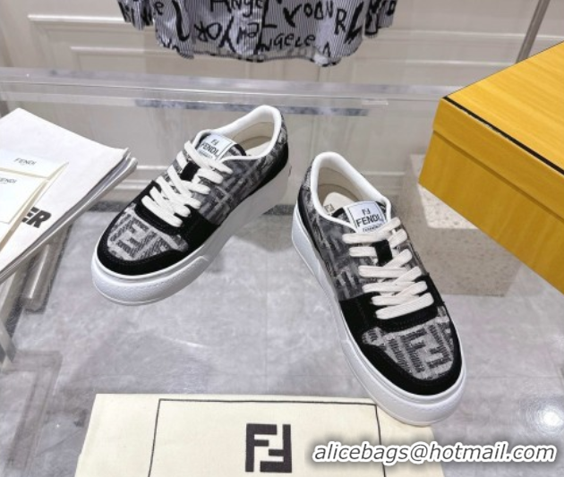 Sophisticated Fendi Match Platform Sneakers 5cm in FF Jacquard and Suede Black 0426029