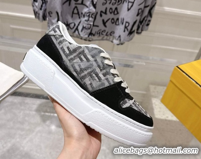 Sophisticated Fendi Match Platform Sneakers 5cm in FF Jacquard and Suede Black 0426029