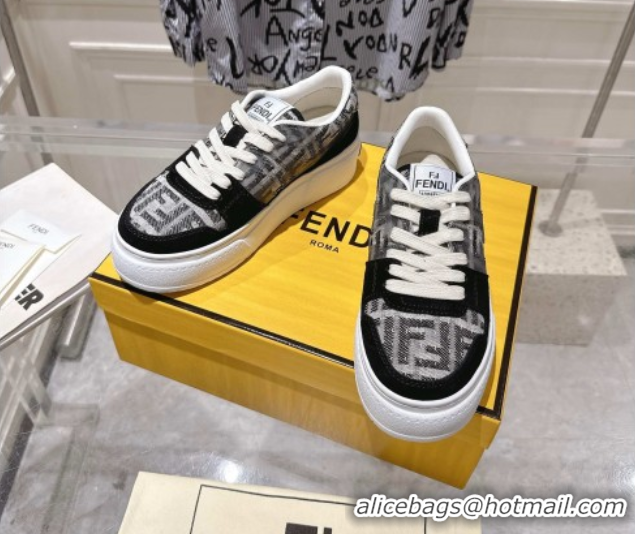 Sophisticated Fendi Match Platform Sneakers 5cm in FF Jacquard and Suede Black 0426029