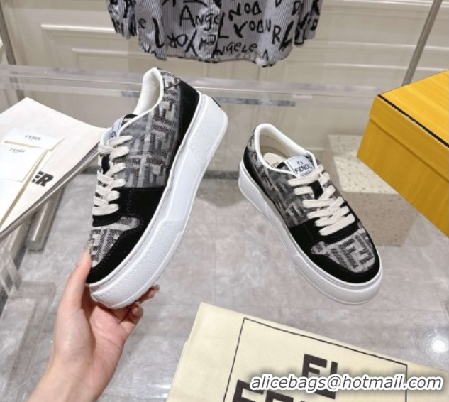 Sophisticated Fendi Match Platform Sneakers 5cm in FF Jacquard and Suede Black 0426029