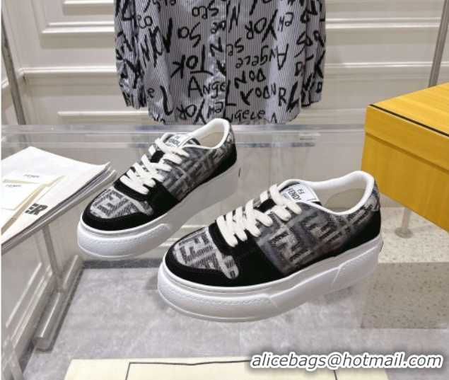 Sophisticated Fendi Match Platform Sneakers 5cm in FF Jacquard and Suede Black 0426029