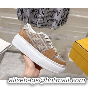 Hot Style Fendi Match Platform Sneakers 5cm in FF Jacquard and Suede Brown 0426030