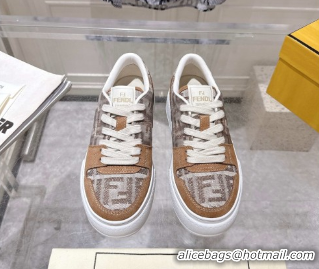 Hot Style Fendi Match Platform Sneakers 5cm in FF Jacquard and Suede Brown 0426030