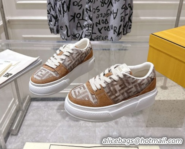 Hot Style Fendi Match Platform Sneakers 5cm in FF Jacquard and Suede Brown 0426030