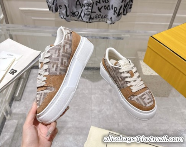Hot Style Fendi Match Platform Sneakers 5cm in FF Jacquard and Suede Brown 0426030
